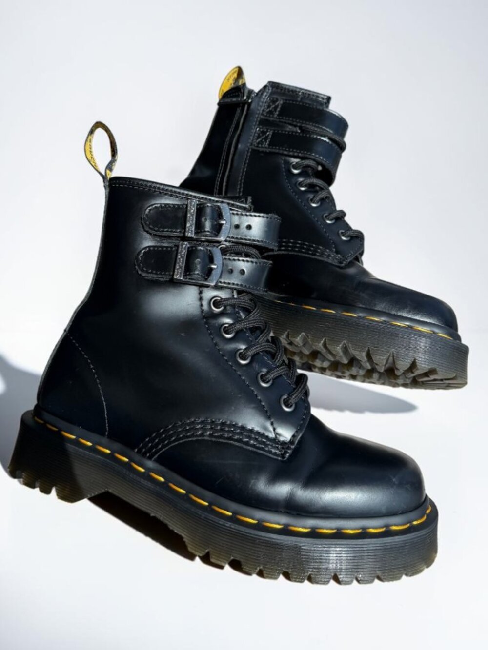 Dr. Martens 1460 ALT Black Double Buckle Platform Boots Women 6 EU 37